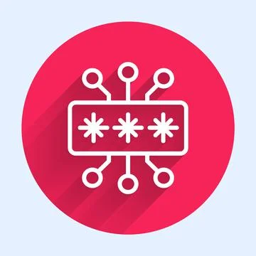 White line Cyber security icon isolated with long shadow background. Closed Illustrazione stock