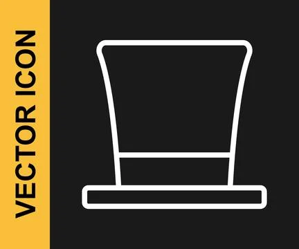 White line Cylinder hat icon isolated on black background.  Vector Stock Illustration