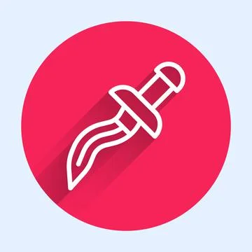 White line Dagger icon isolated with long shadow. Knife icon. Sword with sharp Stock Illustration