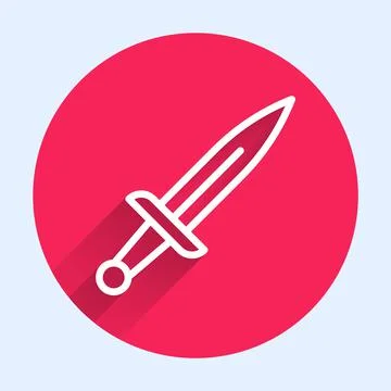 White line Dagger icon isolated with long shadow. Knife icon. Sword with sharp Stock Illustration