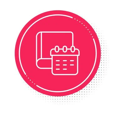 White line Daily paper notepad icon isolated on white background. Red circl.. Stock Illustration