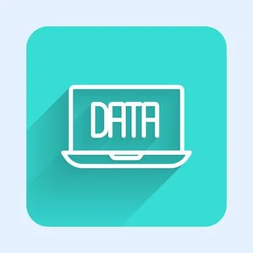 White line Data analysis icon isolated with long shadow background. Busines.. Illustrazione stock