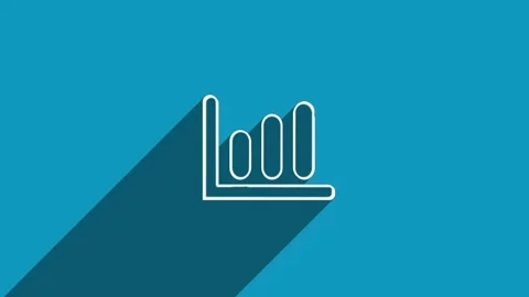 White line data report bar graph icon with shadow isolated on blue background Stock Footage 159833909