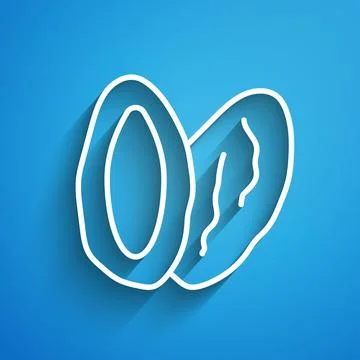 White line Date fruit icon isolated on blue background. Long shadow. Vector 스톡 일러스트