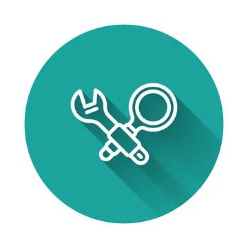 White line Debugging icon isolated with long shadow background. Debugging tool 스톡 일러스트