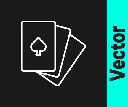 White line Deck of playing cards icon isolated on black background. Casino ga Stock Illustration