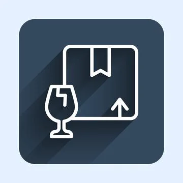 White line Delivery package box with fragile content symbol of broken glass icon Illustration