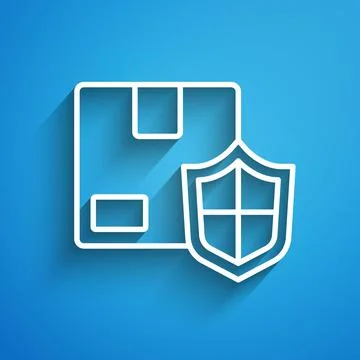 White line Delivery security with shield icon isolated on blue background Stock Illustration