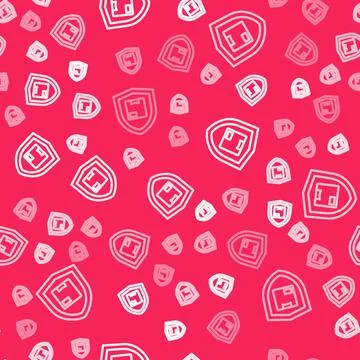 White line Delivery security with shield icon isolated seamless pattern on red Stock Illustration