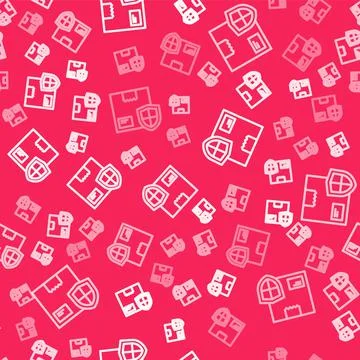 White line Delivery security with shield icon isolated seamless pattern on red イラスト素材