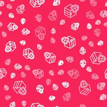 White line Delivery security with shield icon isolated seamless pattern on red Stockillustratie