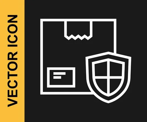 White line Delivery security with shield icon isolated on black background Stock Illustration