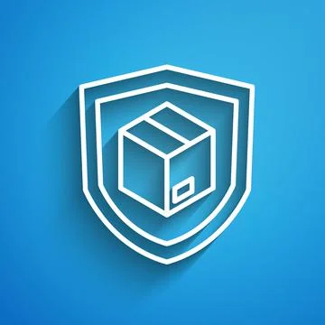 White line Delivery security with shield icon isolated on blue background. De 스톡 일러스트