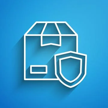 White line Delivery security with shield icon isolated on blue background 스톡 일러스트