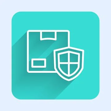 White line Delivery security with shield icon isolated with long shadow bac.. Stock Illustration