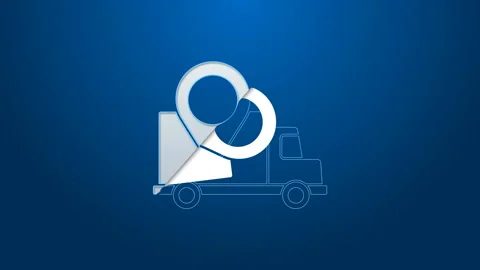 White line Delivery tracking icon isolated on blue background. Parcel tracking Stock Footage 144225602