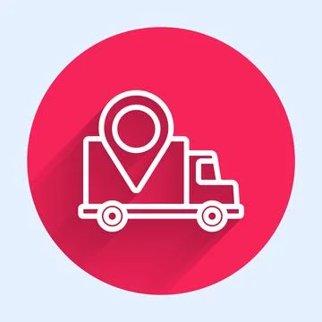 White line Delivery tracking icon isolated with long shadow. Parcel tracking Stock Illustration