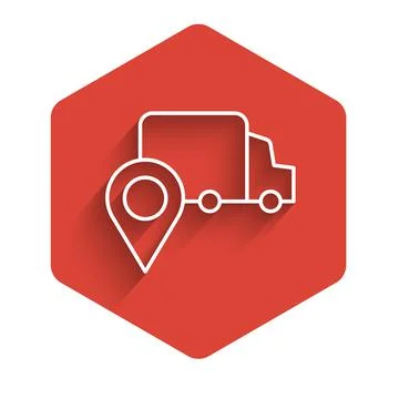 White line Delivery tracking icon isolated with long shadow background. Parcel Stock Illustration