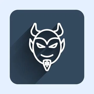 White line Devil head icon isolated with long shadow background. Happy Halloween Stock Illustration