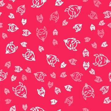 White line Devil head icon isolated seamless pattern on red background. Happy Stock Illustration