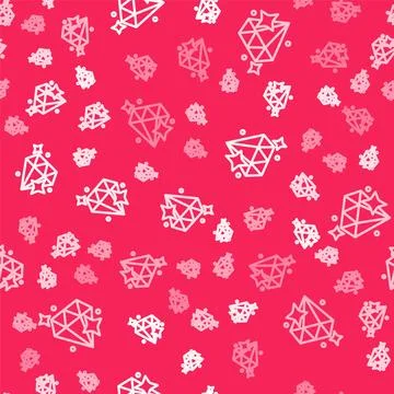 White line Diamond icon isolated seamless pattern on red background. Jewelr.. Illustrazione stock