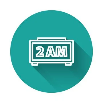 White line Digital alarm clock icon isolated with long shadow. Electronic watch 스톡 일러스트