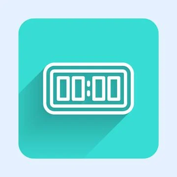 White line Digital alarm clock icon isolated with long shadow background. E.. 스톡 일러스트
