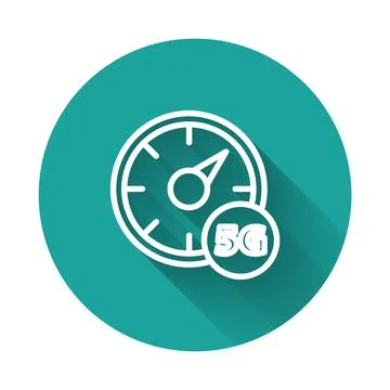 White line Digital speed meter concept with 5G icon isolated with long shadow Stock Illustration