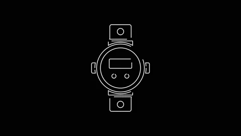 White line Diving watch icon isolated on black background. Diving underwater 스톡 동영상 142970438