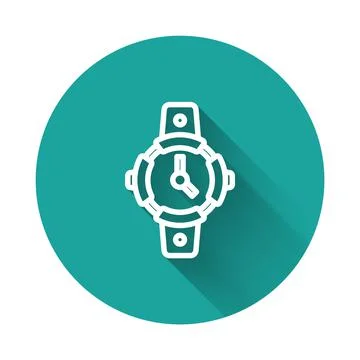 White line Diving watch icon isolated with long shadow background. Diving Illustrazione stock