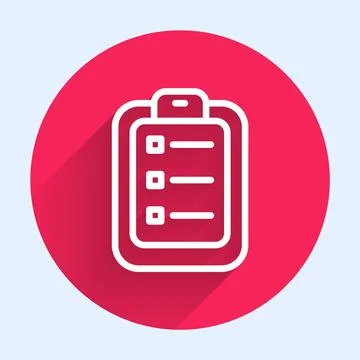 White line To do list or planning icon isolated with long shadow. Red circle  Stock Illustration