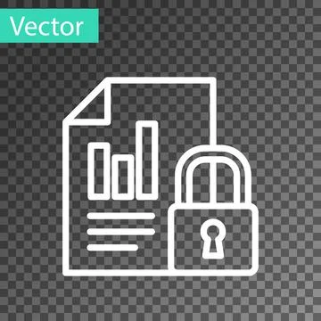 White line Document and lock icon isolated on transparent background. File Stock Illustration
