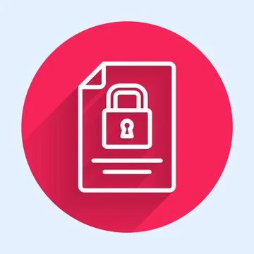 White line Document and lock icon isolated with long shadow background. File Stock Illustration