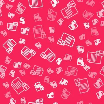 White line Document and lock icon isolated seamless pattern on red background Stock Illustration