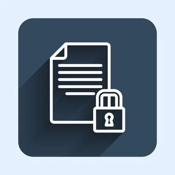 White line Document and lock icon isolated with long shadow background. File Stock Illustration