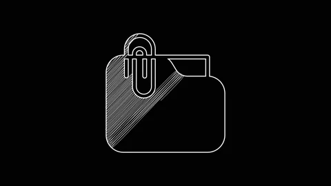 White line Document folder with paper clip icon isolated on black background Stock Footage 203594553