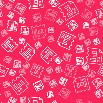 White line Document with graph chart icon isolated seamless pattern on red Illustrazione stock