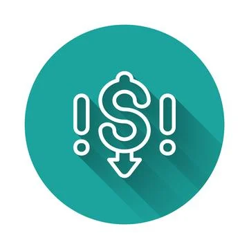 White line Dollar rate decrease icon isolated with long shadow background. .. イラスト素材