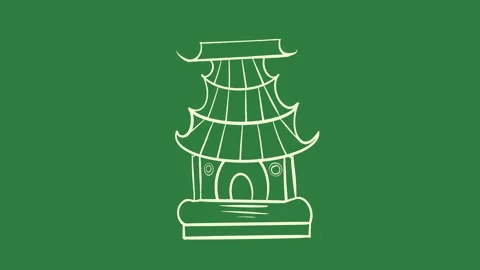 White line drawing of birdhouse and outline tall tower isolated isolated on Stock-Footage 336890448