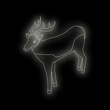 White line drawing of a buck deer on black background Stock Illustration