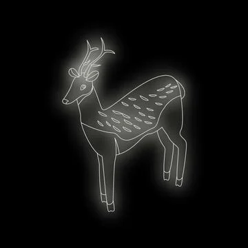 White line drawing of a deer on black background Stock Illustration