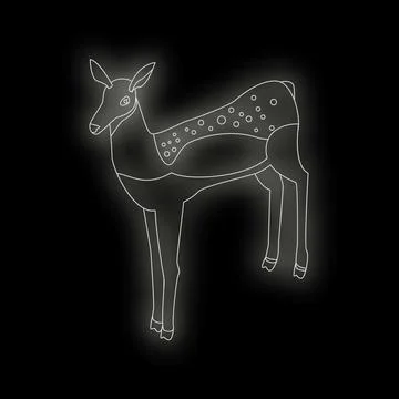 White line drawing of a deer on black background Stock Illustration