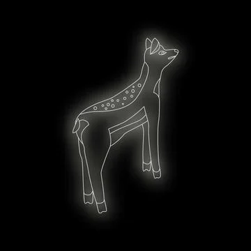 White line drawing of a deer looking up on black background Stock Illustration