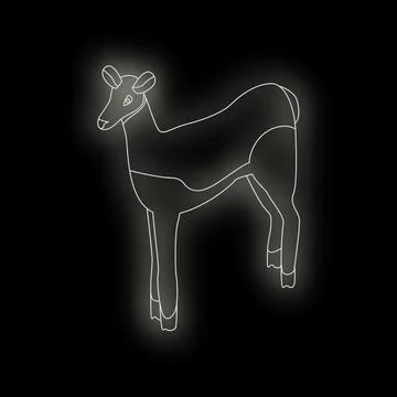 White line drawing of a deer standing on black background Stock Illustration