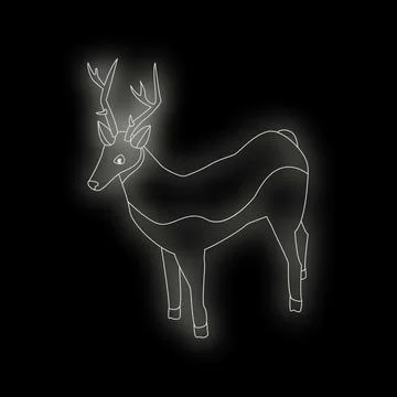 White line drawing of a deer standing on black background Stock Illustration