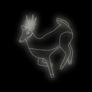 White line drawing of deer walking on black background Stock Illustration