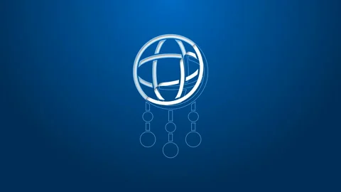 White line Dream catcher with feathers icon isolated on blue background. 4K Stock Footage 144294377