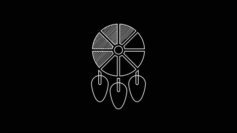 White line Dream catcher with feathers icon isolated on black background. 4K Stock Footage 203314619