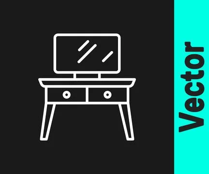 White line Dressing table icon isolated on black background. Vector イラスト素材