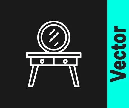 White line Dressing table icon isolated on black background.  Vector イラスト素材